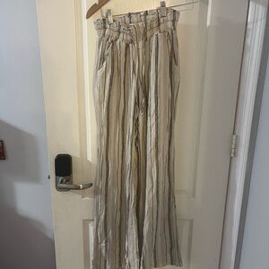 Sincerely Jules Cream and Gray Striped flare leg Pants